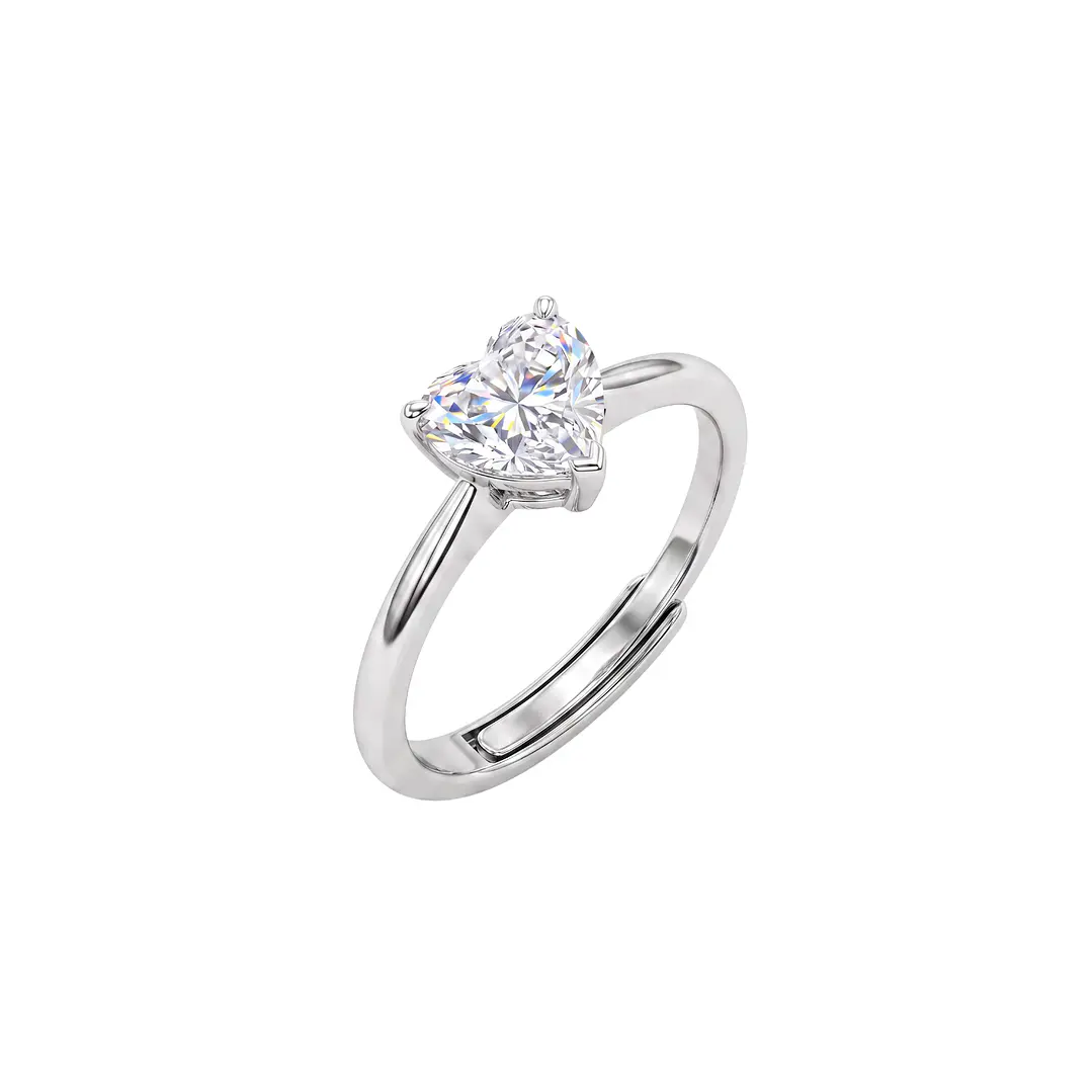 Anillo de Plata Esterlina 925 Circon Corazon Ajustable 1