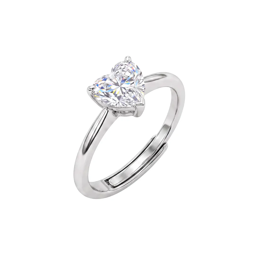 Anillo de Plata Esterlina 925 Circon Corazon Ajustable 2