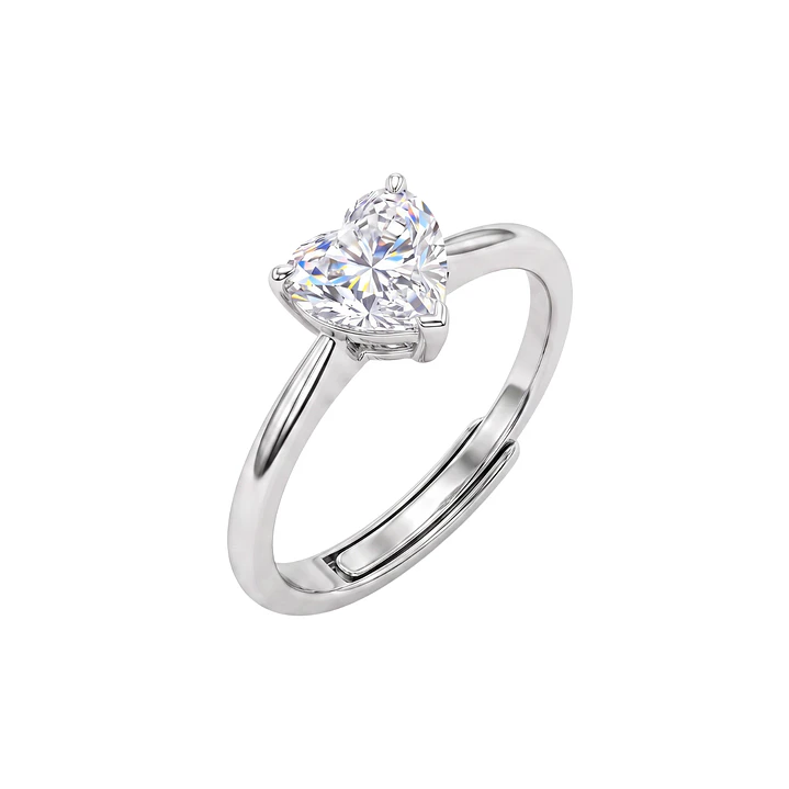 Anillo de Plata Esterlina 925 Circon Corazon Ajustable 2