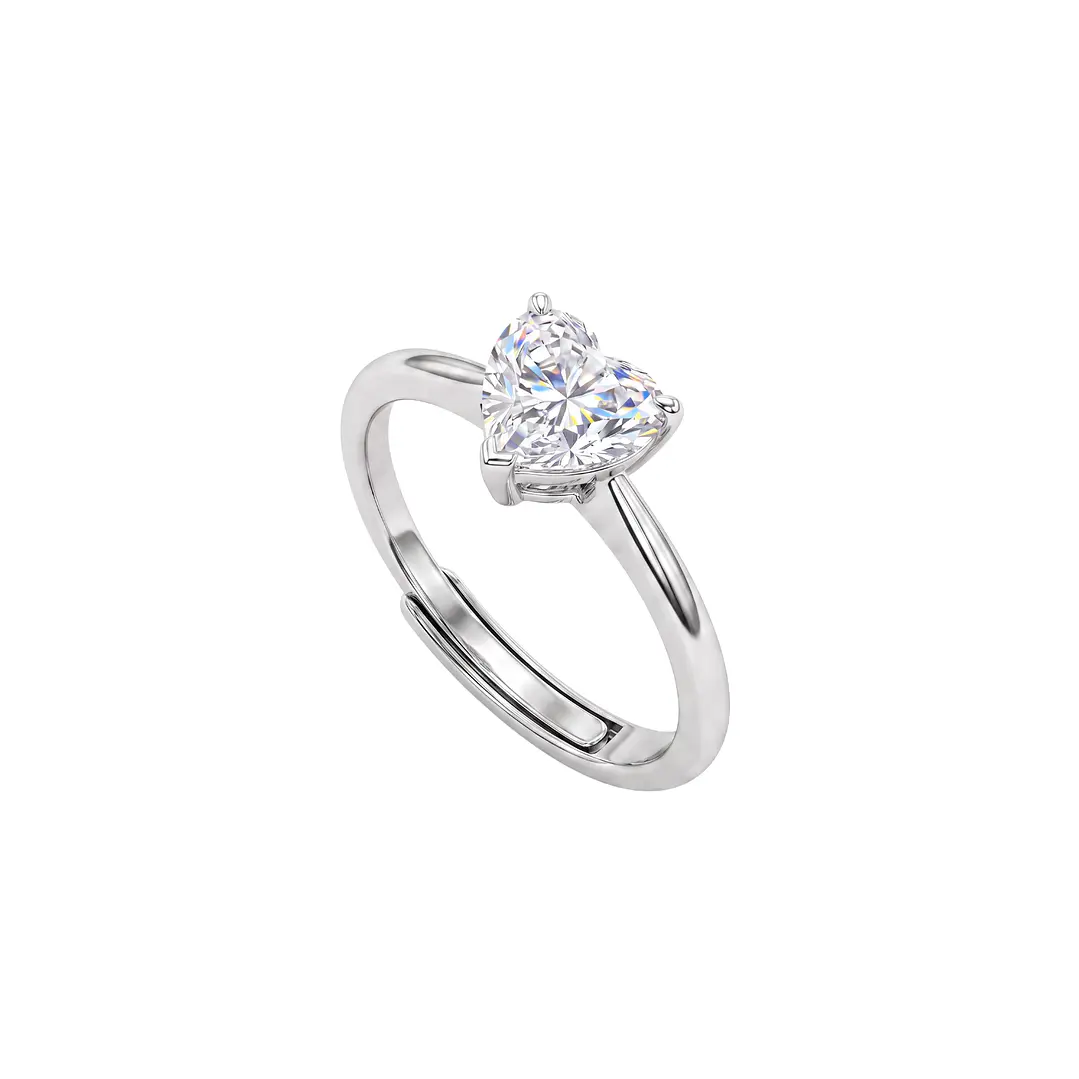 Anillo de Plata Esterlina 925 Circon Corazon Ajustable 3