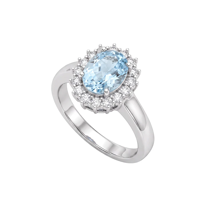 Anillo de Plata Esterlina 925 Aguamarina 9mm Circon 2