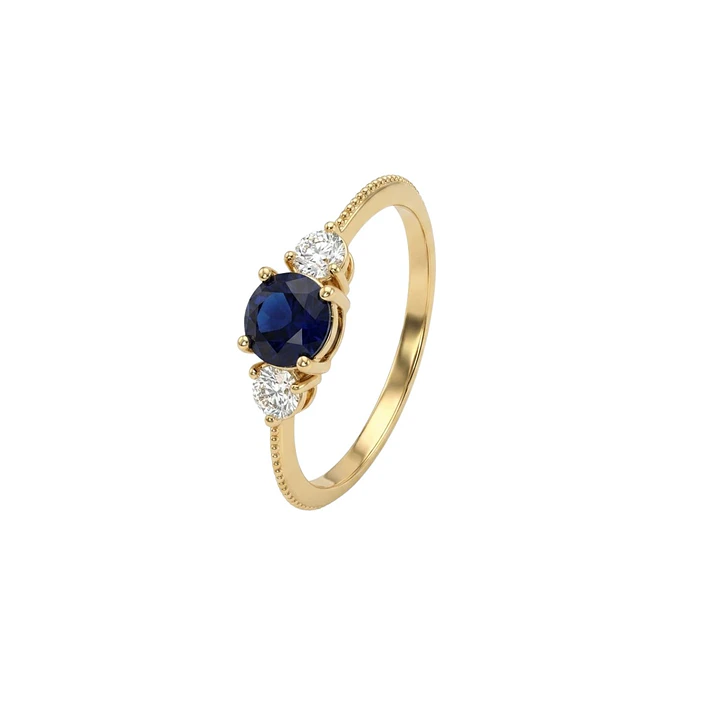Anillo Oro Miel 18kt Trilogía con Circonita Zafiro 1