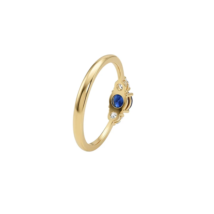 Anillo Oro Miel 18kt Trilogía con Circonita Zafiro 2