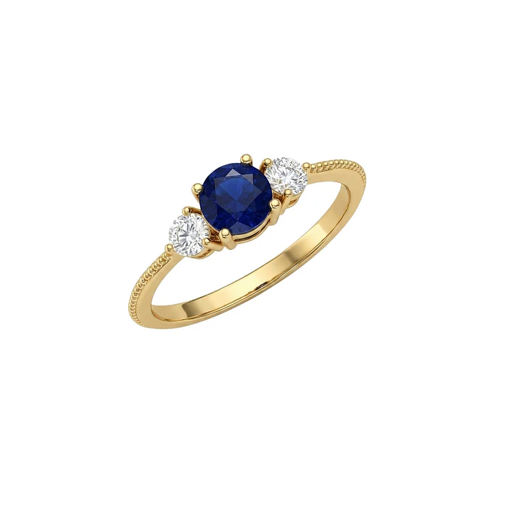 Anillo Oro Miel 18kt Trilogía con Circonita Zafiro 3