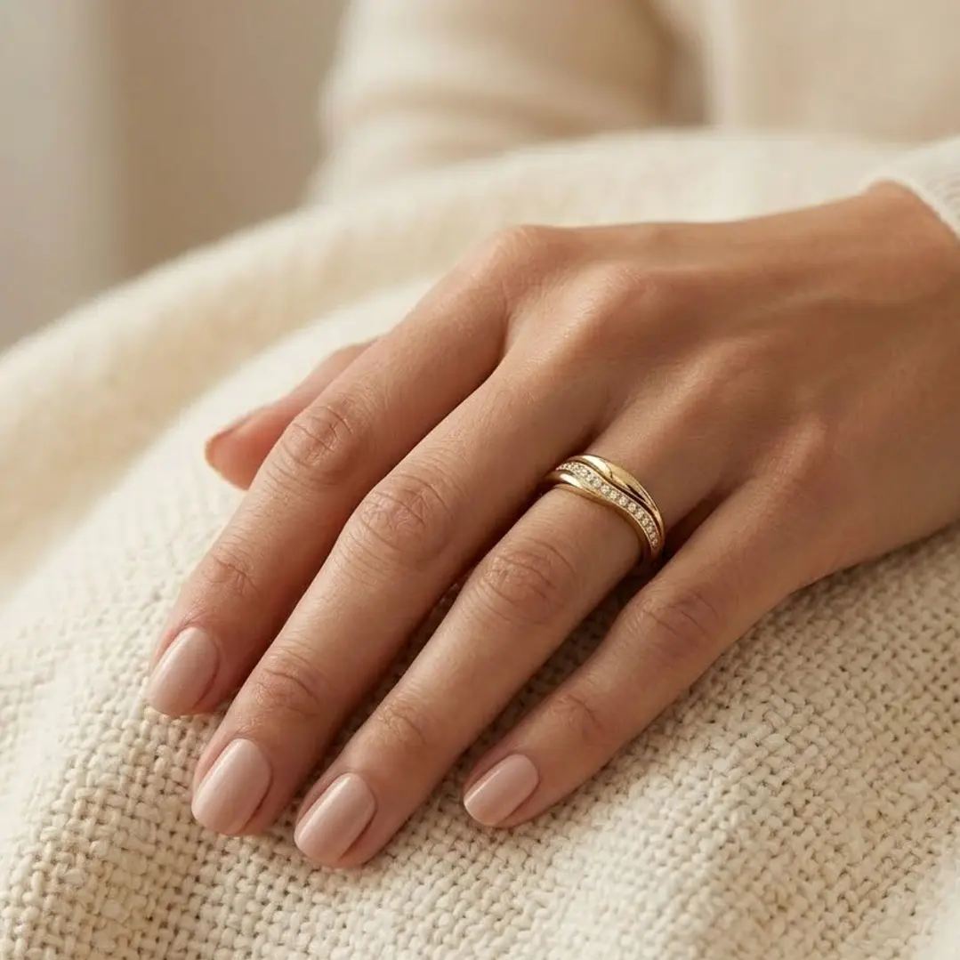 Anillo de Oro 18kt  Doble Ondas Circon 4