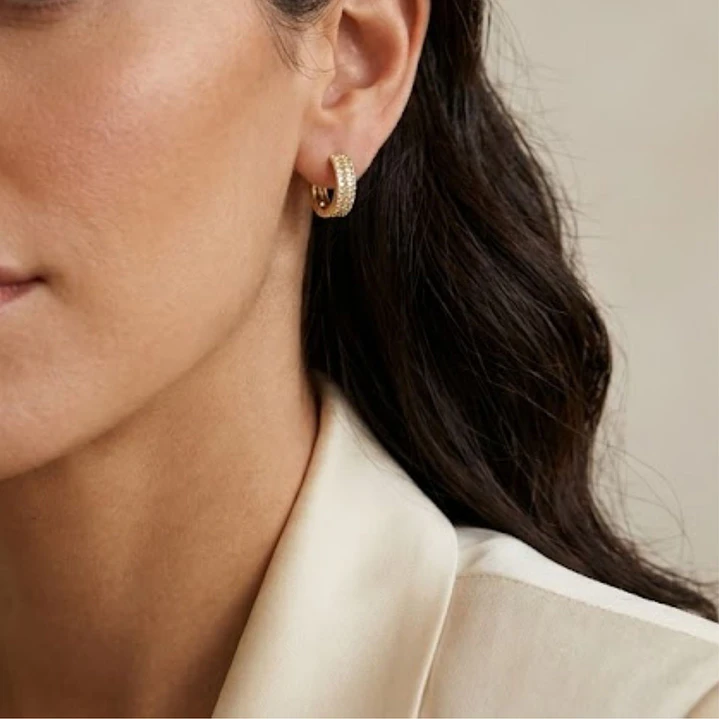 Aros de Oro 18kt  Argollas Circon Doble Chica 4