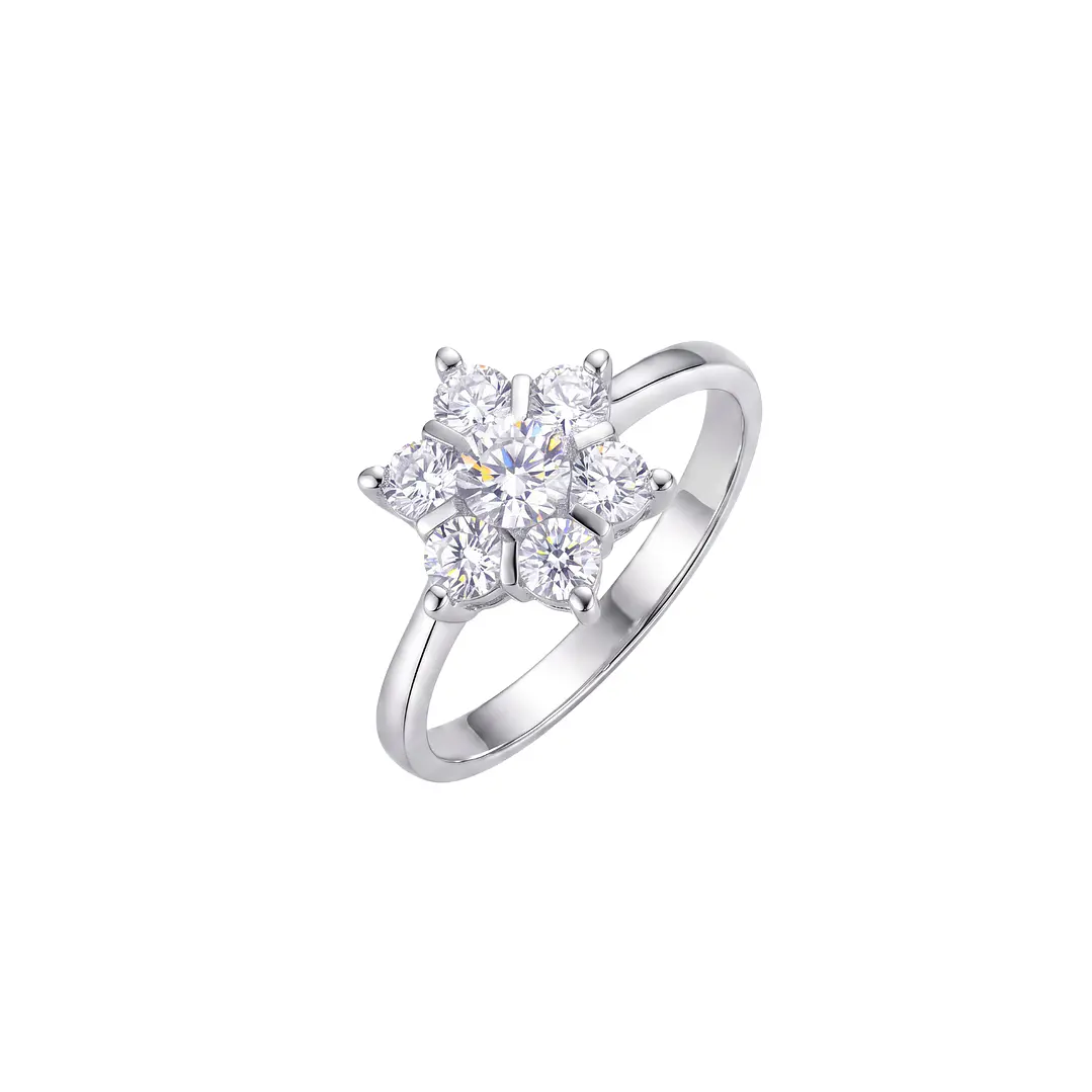 Anillo de Plata Esterlina 925 Copo Nieve 7 Circon 1