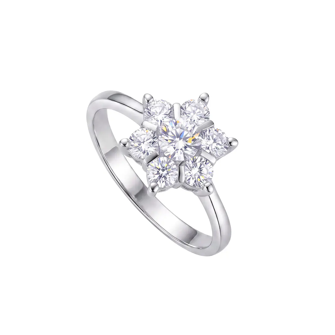 Anillo de Plata Esterlina 925 Copo Nieve 7 Circon 2