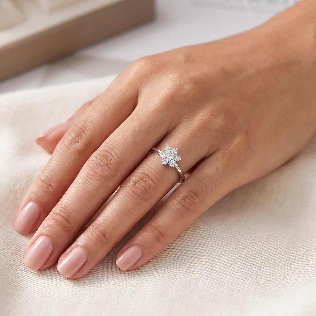 Anillo de Plata Esterlina 925 Copo Nieve 7 Circon 4