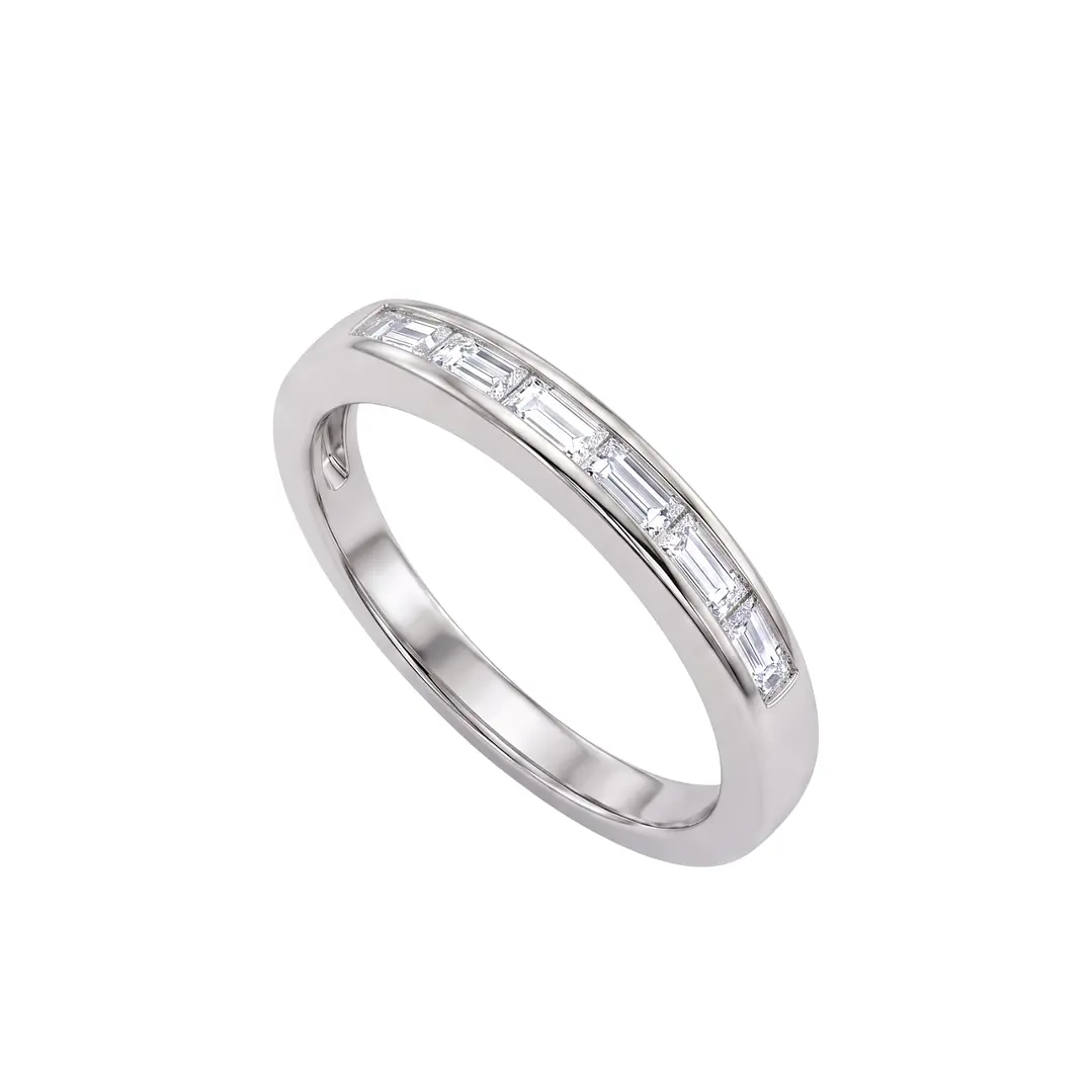 Anillo de Plata Esterlina 925 Riel Circon Baguette 2