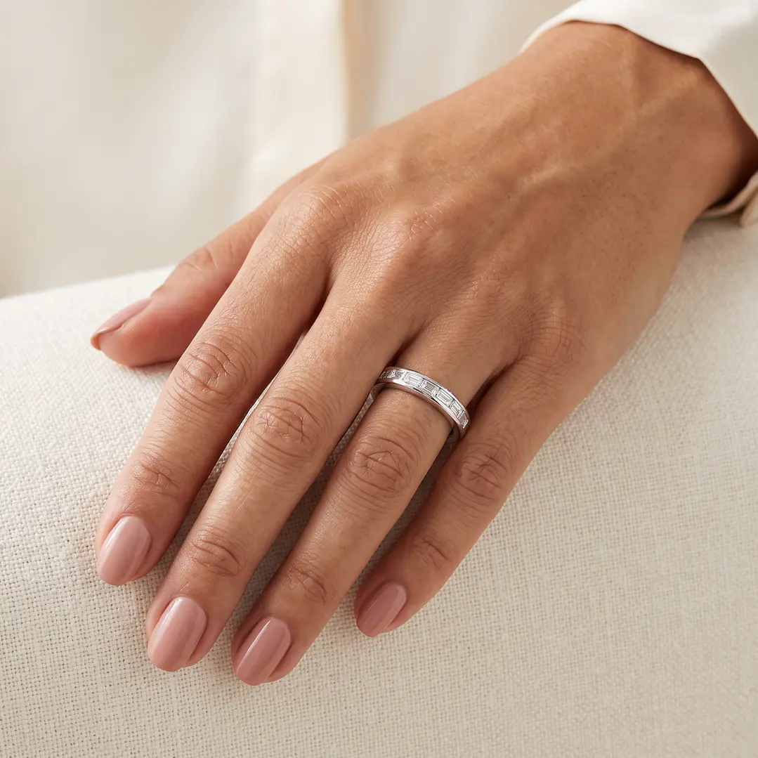 Anillo de Plata Esterlina 925 Riel Circon Baguette 4
