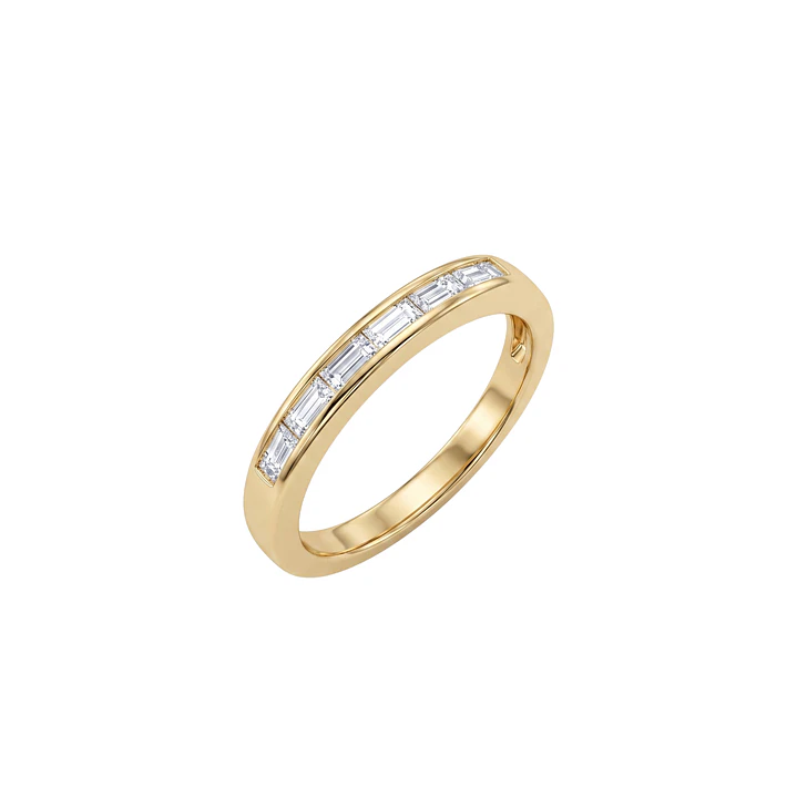 Anillo de Plata Esterlina 925 Revestido en Oro Amarillo 18kt Riel Circon Baguette 1