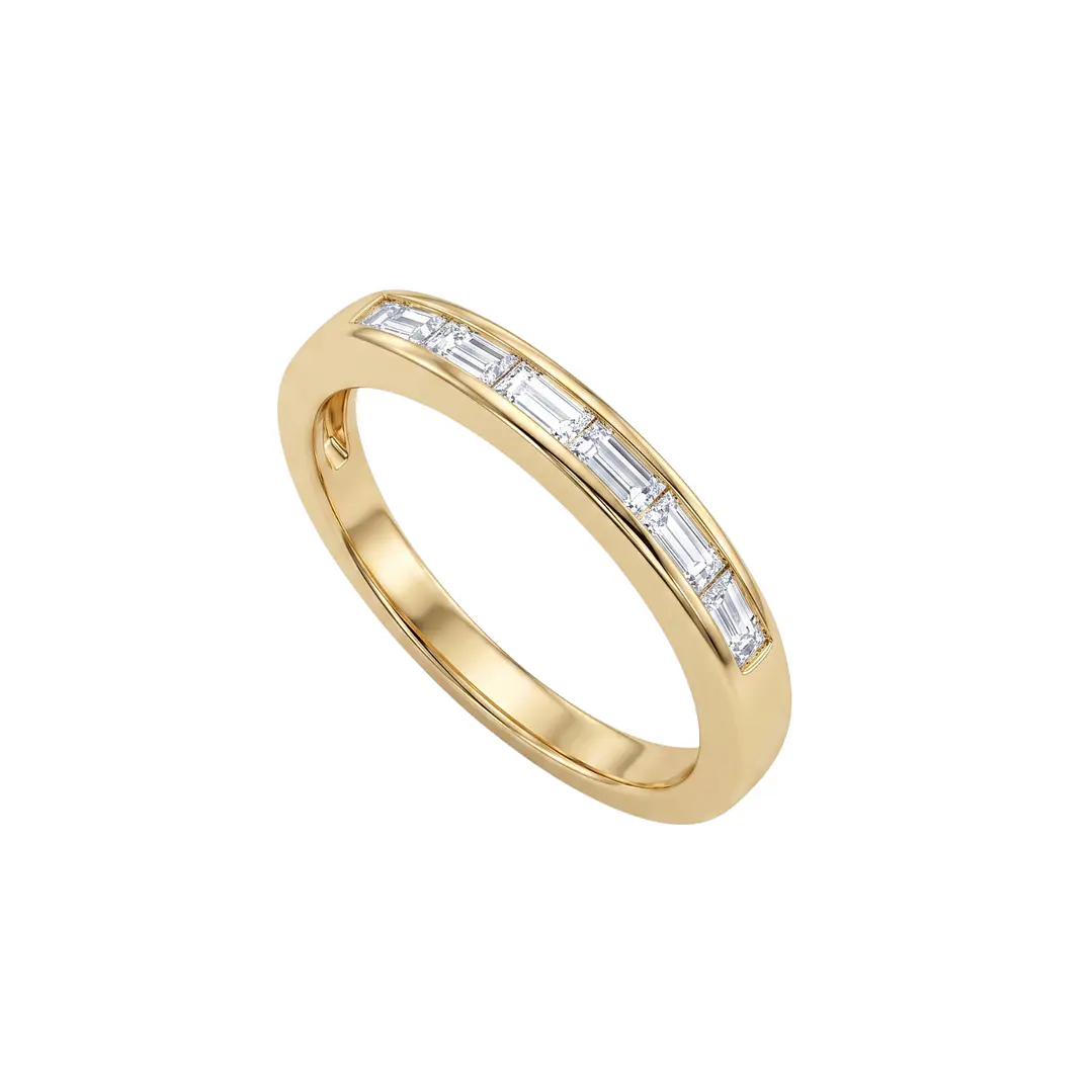 Anillo de Plata Esterlina 925 Revestido en Oro Amarillo 18kt Riel Circon Baguette 2