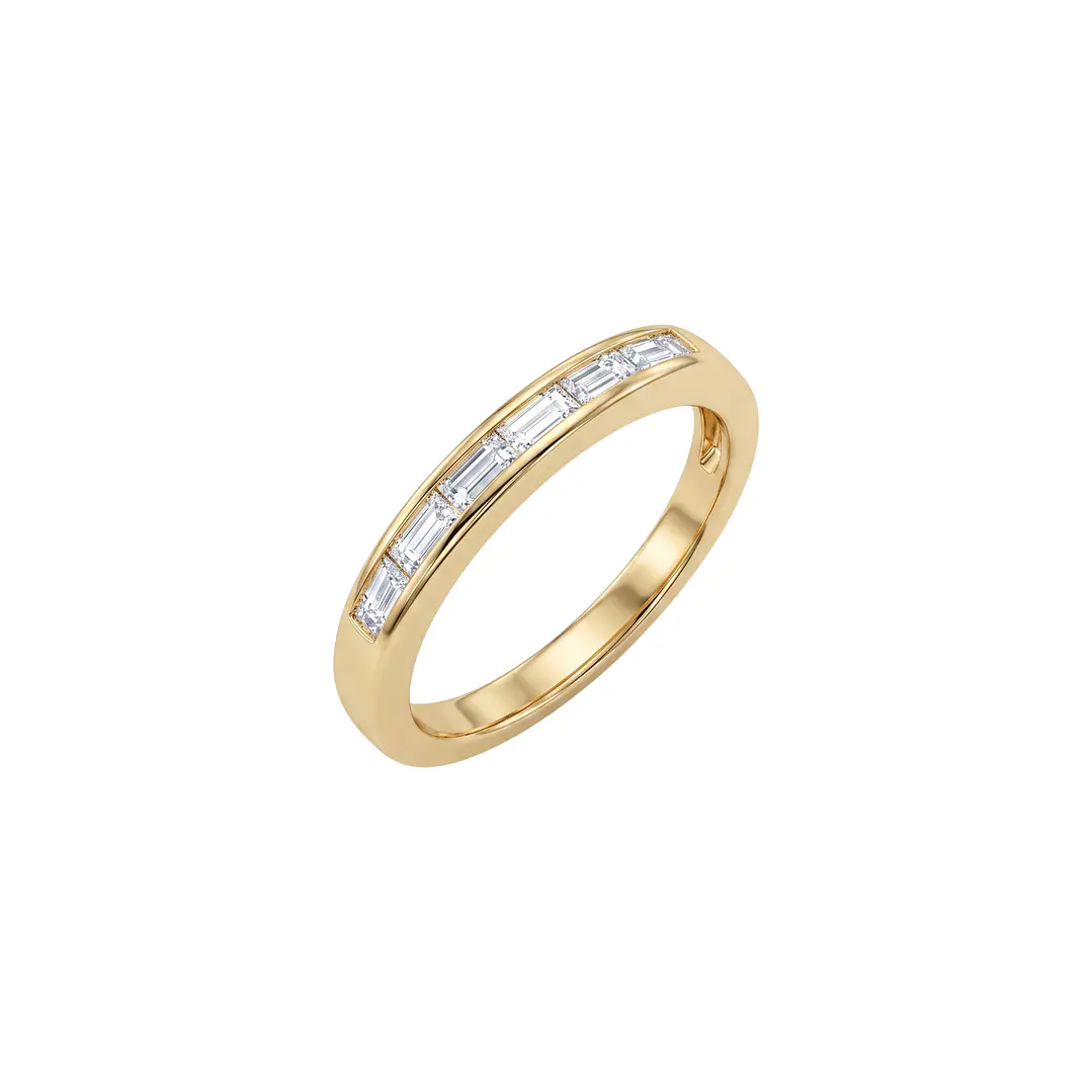 Anillo de Plata Esterlina 925 Revestido en Oro Amarillo 18kt Riel Circon Baguette 3