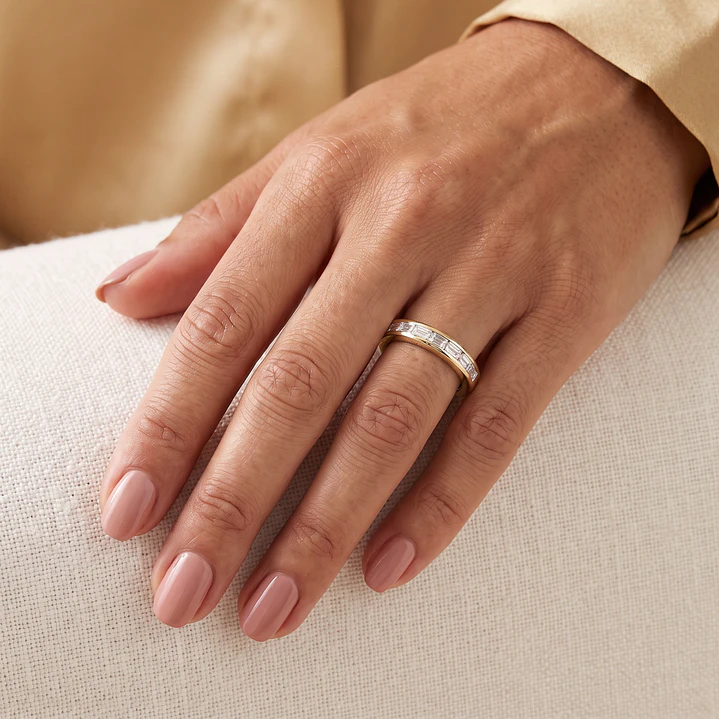 Anillo de Plata Esterlina 925 Revestido en Oro Amarillo 18kt Riel Circon Baguette 4