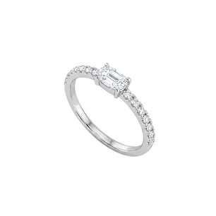 Anillo de Plata Esterlina 925 Circon Oval Central Medio Riel