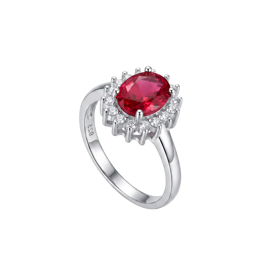 Anillo de Plata Esterlina 925 Boton Rubi Central Circon 2