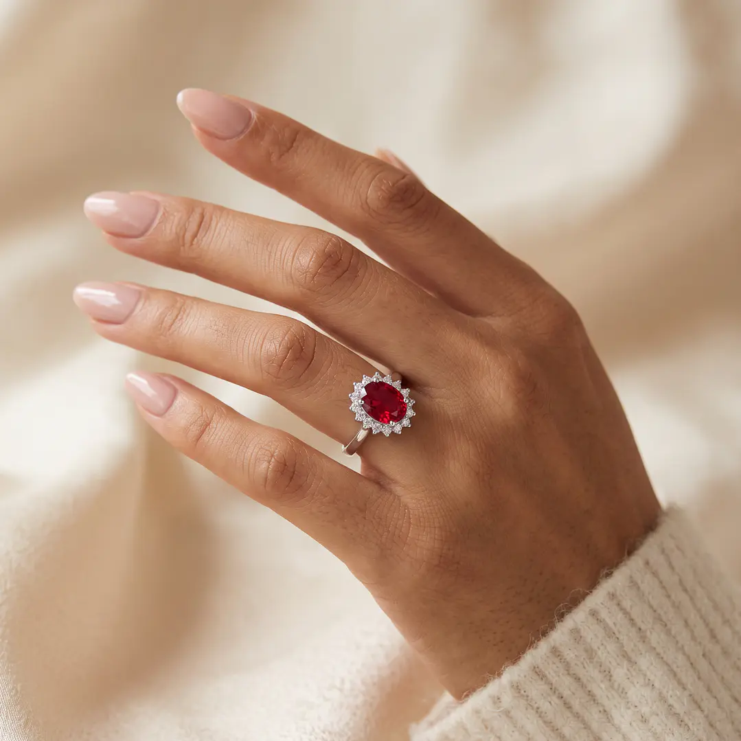 Anillo de Plata Esterlina 925 Boton Rubi Central Circon 4