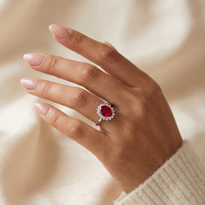 Anillo de Plata Esterlina 925 Boton Rubi Central Circon 4