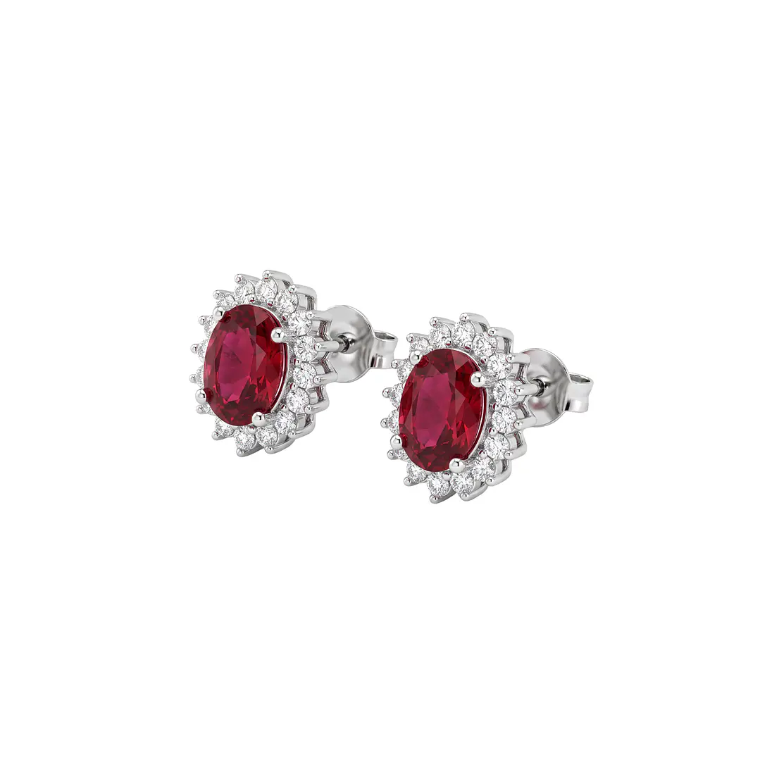 Aros de Plata Esterlina 925 Rubi Central Oval Circon 3