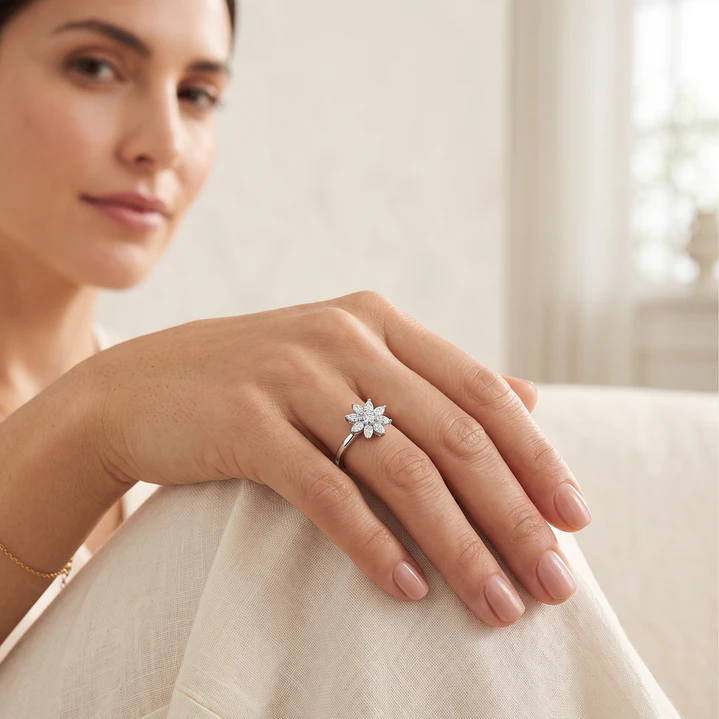 Anillo de Plata Esterlina 925 Copo Nieve Ajustable Circon 4