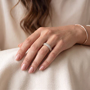Anillo de Plata Esterlina 925 Revestido en Oro Rosado 18kt Triple Riel Circon