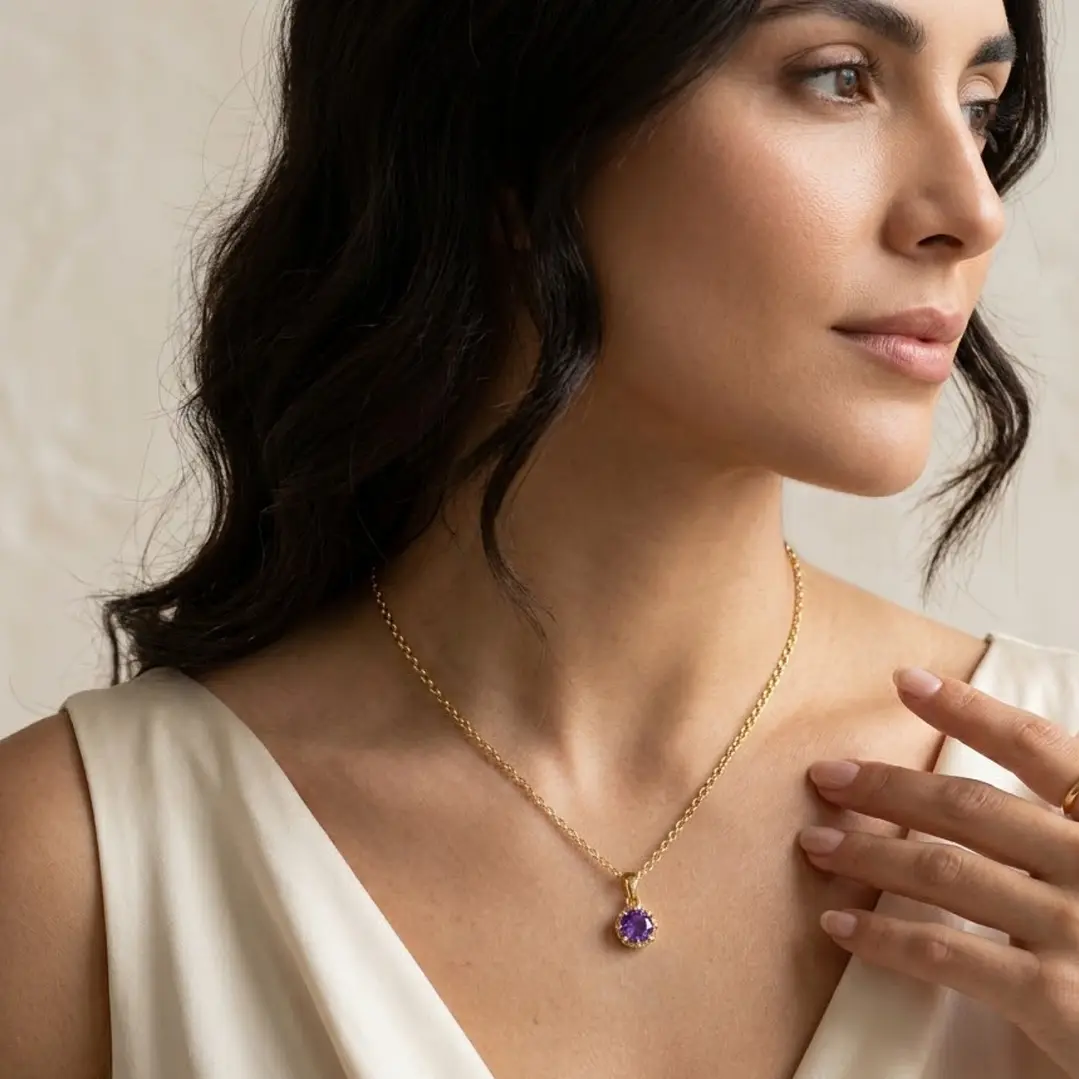 Colgante Oro Miel 18kt Sol con Garras de Amatista 5mm 4