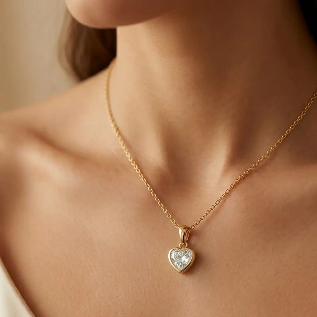 Colgante Oro Miel 18kt Corazon de Circon con Bisel 4