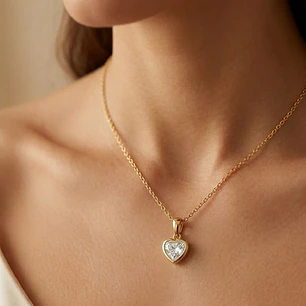 Colgante Oro Miel 18kt Corazon de Circon con Bisel