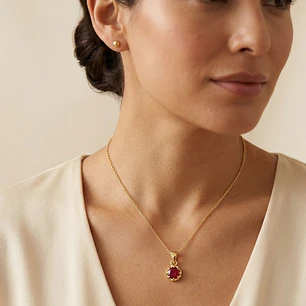 Colgante Oro Miel 18kt Sol con Garras de Rubi 4mm