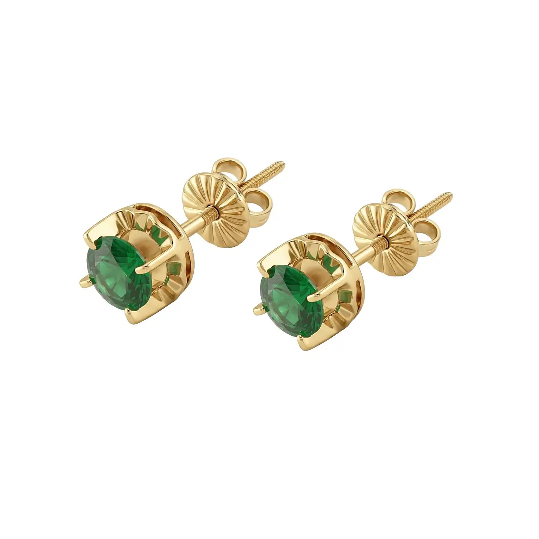 Aros Oro Miel 18kt Chaton Redondo de Esmeraldina 5mm 1