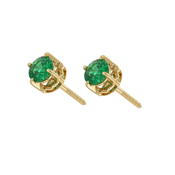 Aros Oro Miel 18kt Chaton Redondo de Esmeraldina 5mm 3