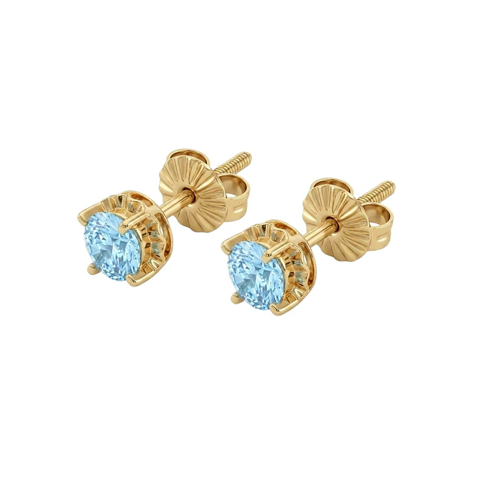 Aros Oro Miel 18kt Chaton Redondo de Aguamarina 5mm 1