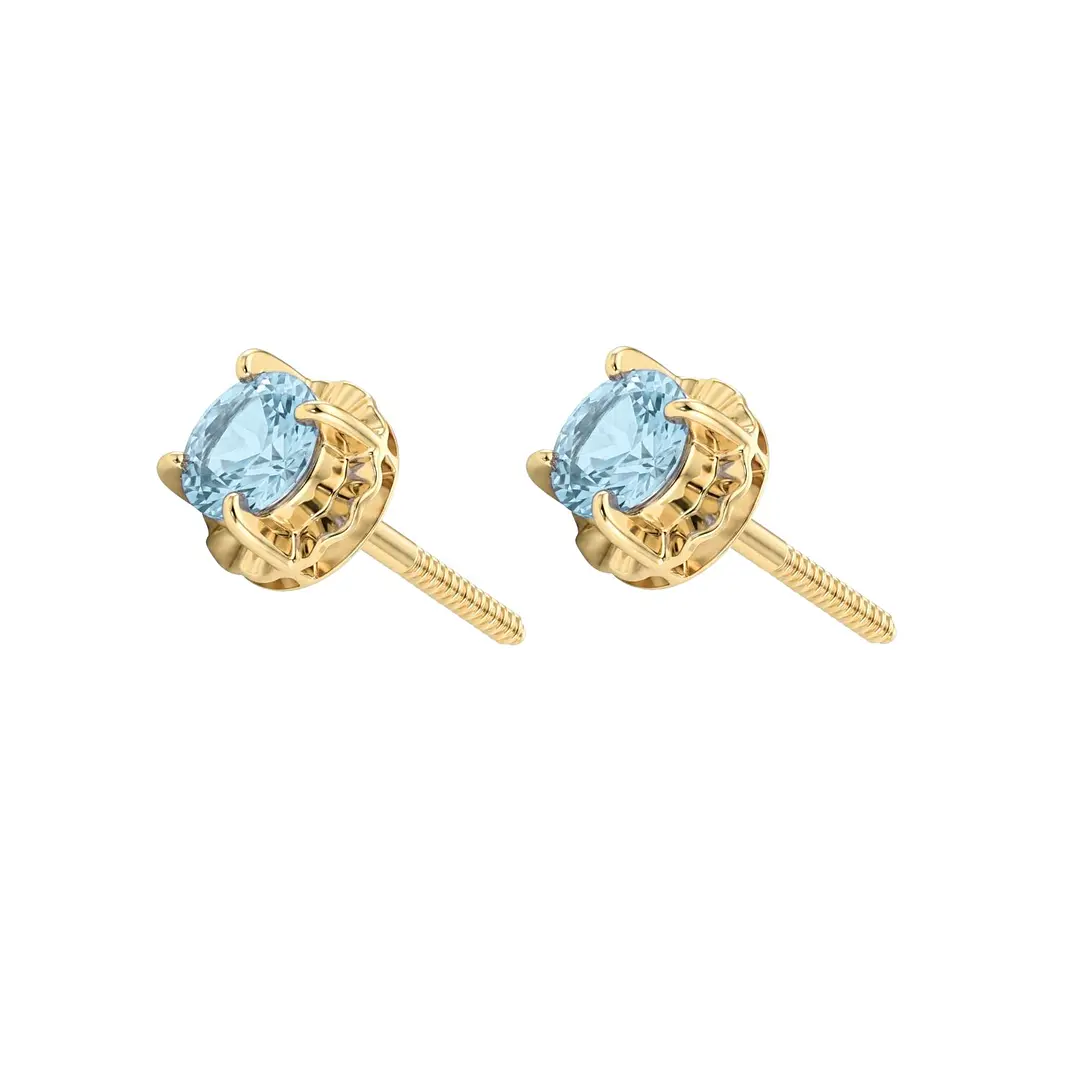 Aros Oro Miel 18kt Chaton Redondo de Aguamarina 5mm 3