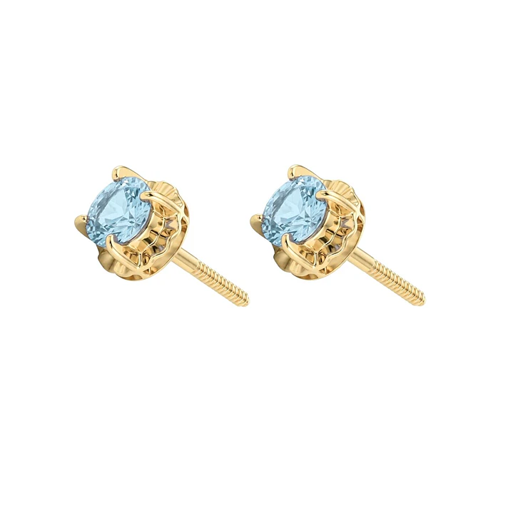 Aros Oro Miel 18kt Chaton Redondo de Aguamarina 5mm 3