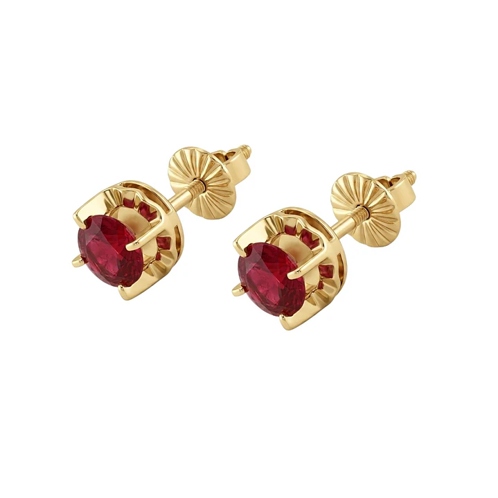 Aros Oro Miel 18kt Chaton Redondo de Rubi 5mm 1