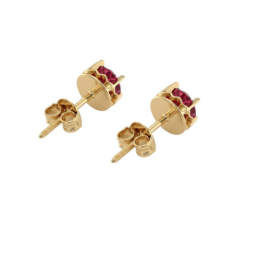 Aros Oro Miel 18kt Chaton Redondo de Rubi 5mm 2