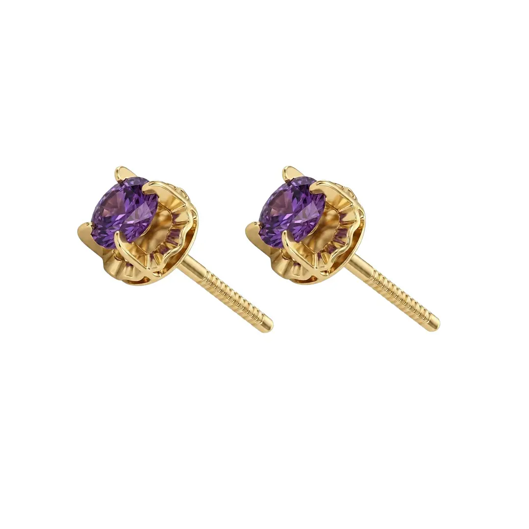 Aros Oro Miel 18kt Chaton Redondo de Amatista 5mm 3