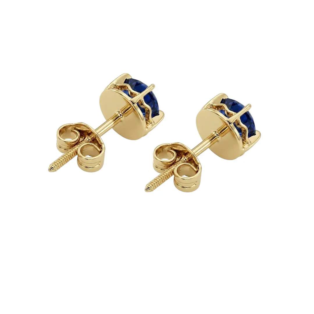 Aros Oro Miel 18kt Chaton Redondo de Zafiro 5mm 2