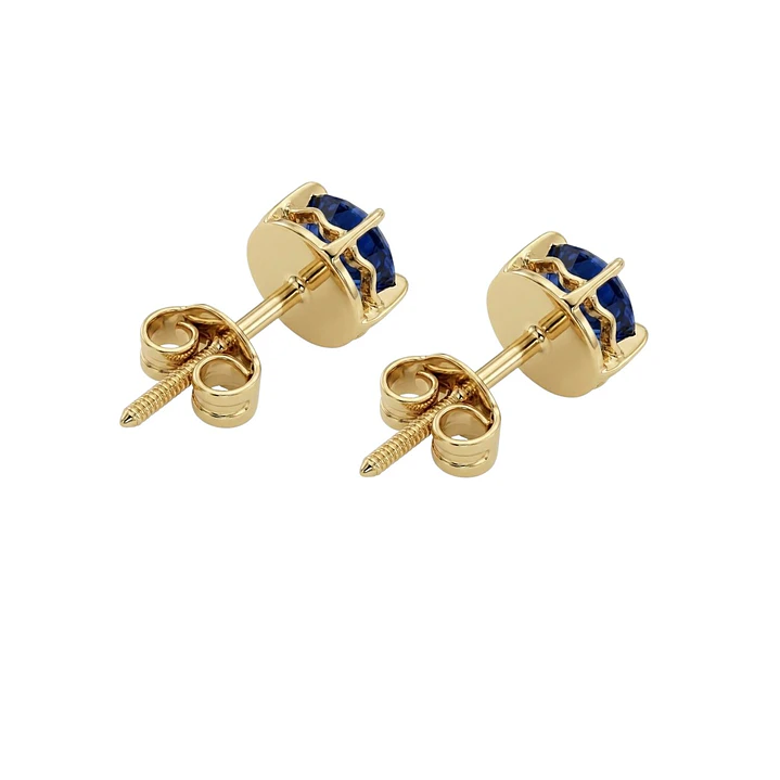 Aros Oro Miel 18kt Chaton Redondo de Zafiro 5mm 2