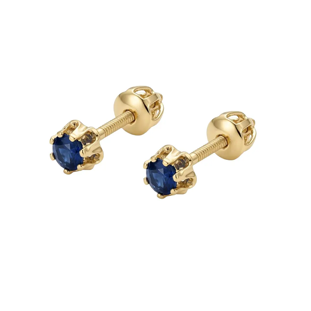 Aros Oro Miel 18kt Chaton Redondo de Zafiro 2,5mm 1