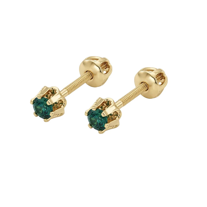 Aros Oro Miel 18kt Chaton Redondo de Esmeraldina 2,5mm 1