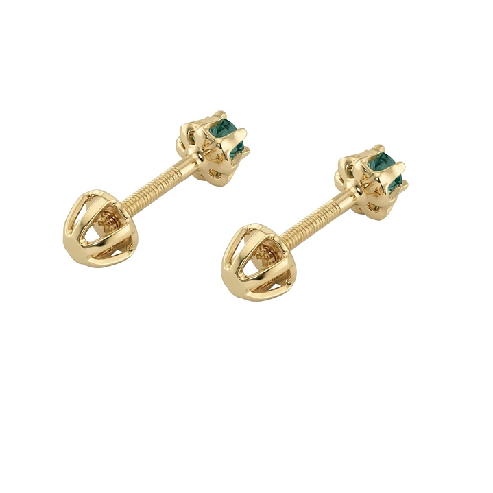 Aros Oro Miel 18kt Chaton Redondo de Esmeraldina 2,5mm 2