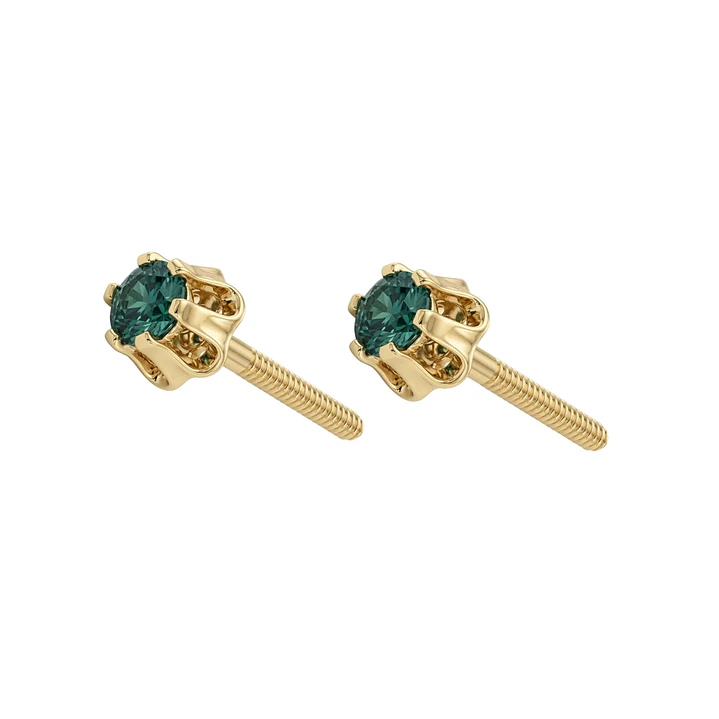 Aros Oro Miel 18kt Chaton Redondo de Esmeraldina 2,5mm 3