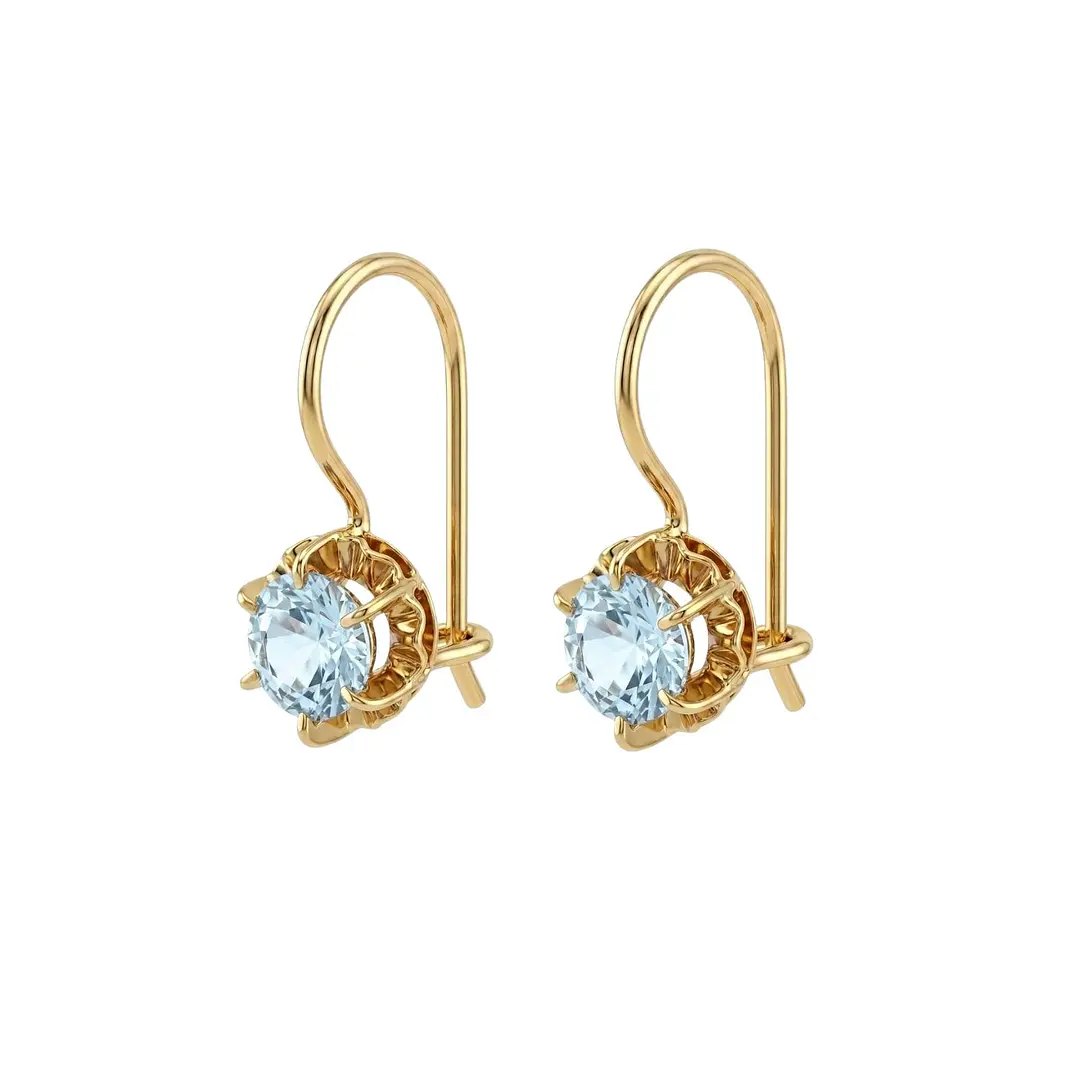 Aros Oro Miel 18kt con Gota de Aguamarina y Engaste de Petaños 1