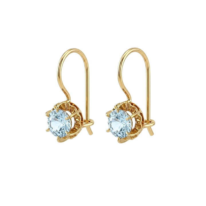Aros Oro Miel 18kt con Gota de Aguamarina y Engaste de Petaños 1