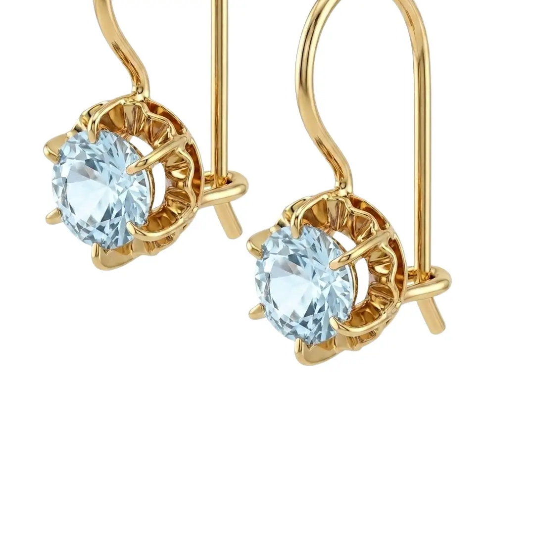 Aros Oro Miel 18kt con Gota de Aguamarina y Engaste de Petaños 2