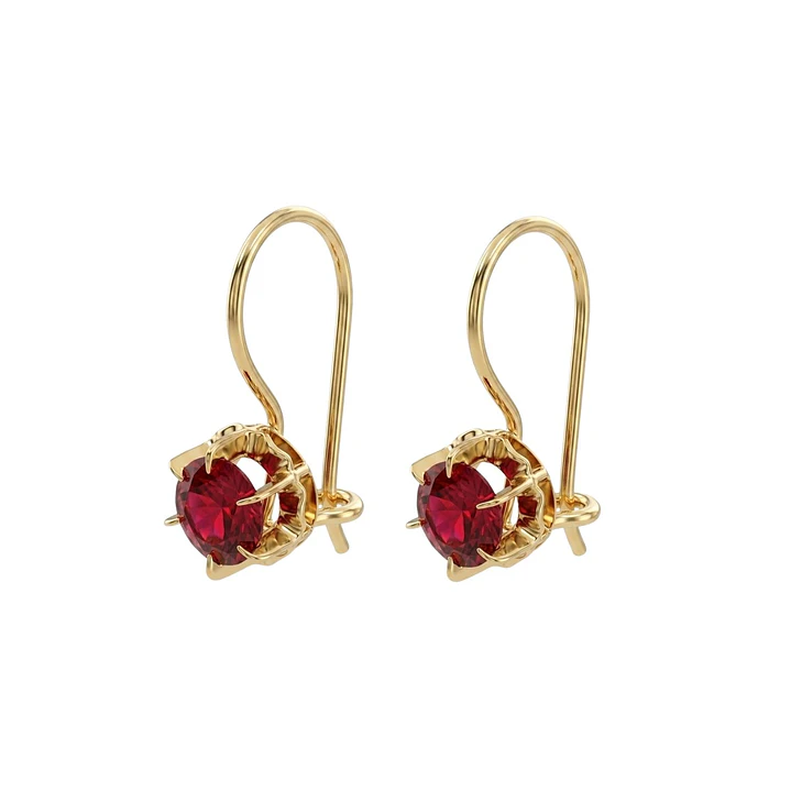 Aros Oro Miel 18kt Colgante con Gota de Rubi 5mm 1