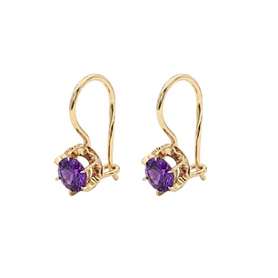 Aros Oro Miel 18kt Colgante con Gota de Amatista 5mm