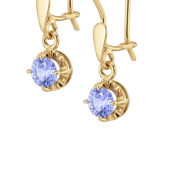 Aros Oro Miel 18kt Colgante con Gota de Aguamarina 5mm 2